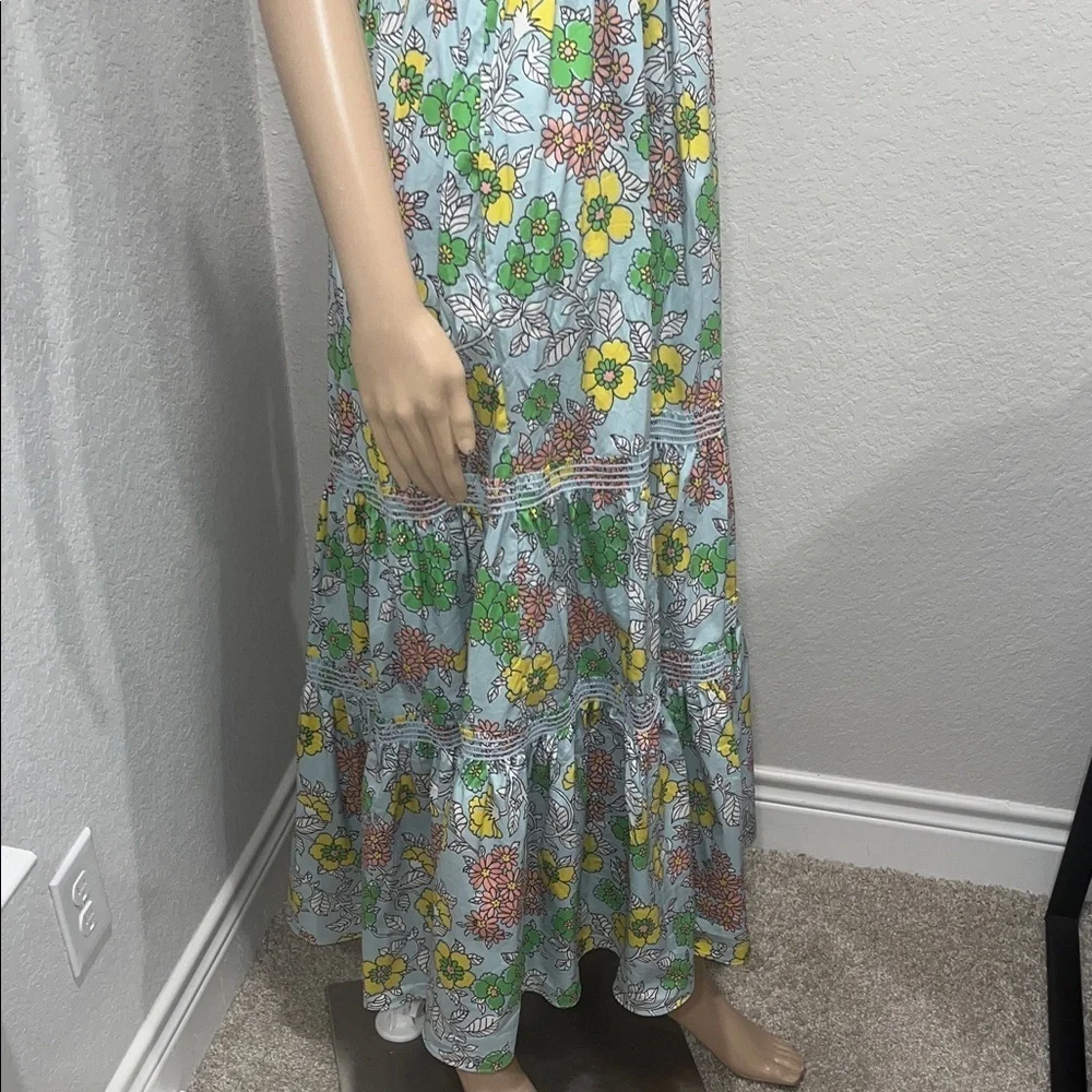 Tory Burch maxi Sundress w/ pockets, Blue, yellow and Green Accents. Ex cond.